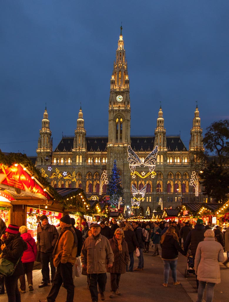 Vienna Rathaus view from the christmas market