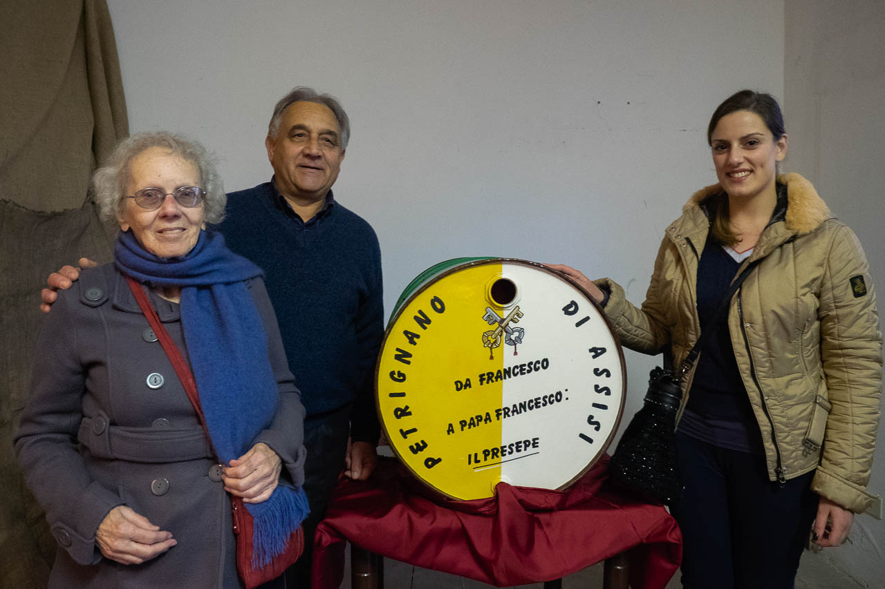 Workshop Participant Sheila with the Nativity in a Barrel to go to the Vatican