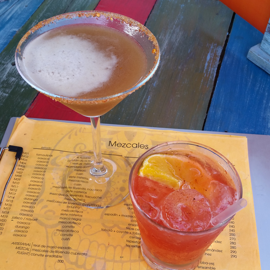Matt's cocktail on the left - Tamarindo Martini and mine, Poquito Picante