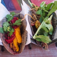 My tacos - cochinita pibil on the left and the spare ribs taco on the right.