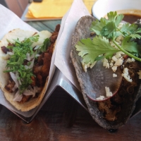 Matt's tacos - traditional al pastor on the left and barbacoa lamb on the right