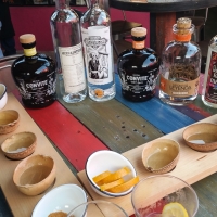 Our two flights of mezcal - setting up